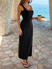 Solid Color Square Neck Long Dress GZEY-D26230033