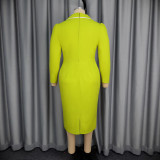 Long Sleeve Ruffles Slim Midi Dress GKEN-AM050732