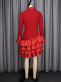 Satin Patchwork Ruffled Party Dress GKEN-ADR060161