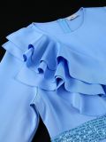 Plus Size Ruffles Neck Lantern Sleeve Sequin Midi Dress GKEN-AM050769