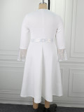 Plus Size Ruffles Neck Lantern Sleeve Sequin Midi Dress GKEN-AM050769