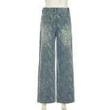 Snake Print Straight Jeans GQLF-1627