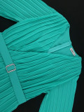 Plus Size Belt Press Pleated Cake Midi Dress GKEN-AM040936