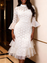 Lace See Through Tulle Midi Dress GKEN-ADR051167