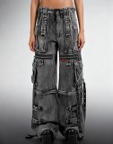 Fashion Multi-pockets Loose Wide Leg Jeans GQLF-3029
