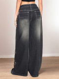 Vintage-print Loose-fit Wide-leg Jeans GQLF-1782