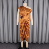 Sexy Satin Single Shoulder Split Long Dress GKEN-ADR051227