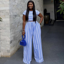 Stripe Short Sleeve Two Piece Pants Set GANY-LB2484