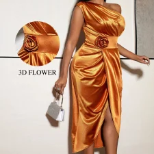 Sexy Satin Single Shoulder Split Long Dress GKEN-ADR051227