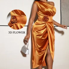 Sexy Satin Single Shoulder Split Long Dress GKEN-ADR051227