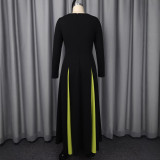 Plus Size Long Sleeve Color Block Long Dress GKEN-ADR051014