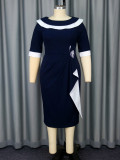 Plus Size Ruffles Half Sleeve Midi Dress GKEN-AM050142