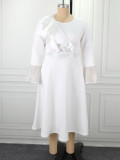Plus Size Ruffles Neck Lantern Sleeve Sequin Midi Dress GKEN-AM050769