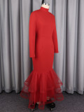 Mesh Patchwork Long Sleeve Midi Dress GKEN-ADR060107