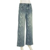 Snake Print Straight Jeans GQLF-1627
