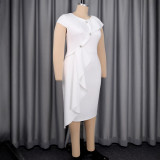Plus Size V Neck Irregular Ruffles Midi Dress GKEN-ADR051067
