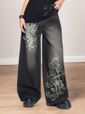 Vintage-print Loose-fit Wide-leg Jeans GQLF-1782