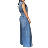 Sleeveless Washed Denim Jumpsuit GQLF-88680