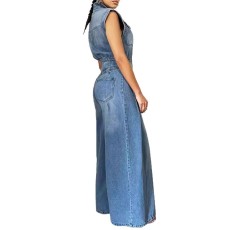 Sleeveless Washed Denim Jumpsuit GQLF-88680
