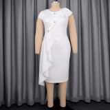Plus Size V Neck Irregular Ruffles Midi Dress GKEN-ADR051067