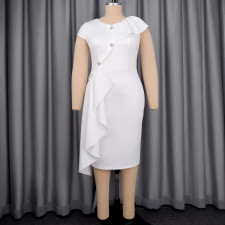 Plus Size V Neck Irregular Ruffles Midi Dress GKEN-ADR051067