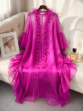 Plus Size Ruffled Lantern Sleeve Robe Pants Suit GKEN-AOW060162