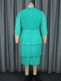 Plus Size Belt Press Pleated Cake Midi Dress GKEN-AM040936