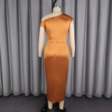 Sexy Satin Single Shoulder Split Long Dress GKEN-ADR051227