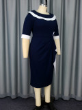 Plus Size Ruffles Half Sleeve Midi Dress GKEN-AM050142
