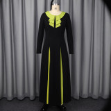 Plus Size Long Sleeve Color Block Long Dress GKEN-ADR051014