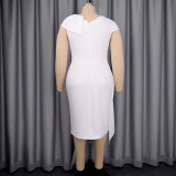 Plus Size V Neck Irregular Ruffles Midi Dress GKEN-ADR051067