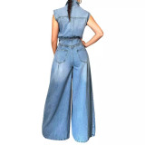 Sleeveless Washed Denim Jumpsuit GQLF-88680