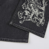 Vintage-print Loose-fit Wide-leg Jeans GQLF-1782