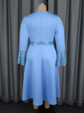 Plus Size Ruffles Neck Lantern Sleeve Sequin Midi Dress GKEN-AM050769