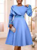 Plus Size Ruffles Neck Lantern Sleeve Sequin Midi Dress GKEN-AM050769