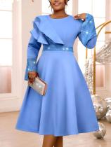 Plus Size Ruffles Neck Lantern Sleeve Sequin Midi Dress GKEN-AM050769