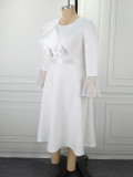 Plus Size Ruffles Neck Lantern Sleeve Sequin Midi Dress GKEN-AM050769