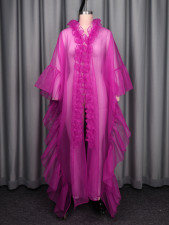 Plus Size Ruffled Lantern Sleeve Robe Pants Suit GKEN-AOW060162