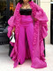 Plus Size Ruffled Lantern Sleeve Robe Pants Suit GKEN-AOW060162