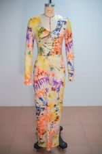 Long Sleeve Print Maxi Dress GANY-LB2469