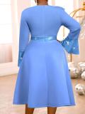 Plus Size Ruffles Neck Lantern Sleeve Sequin Midi Dress GKEN-AM050769
