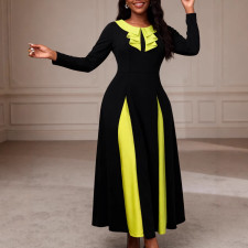 Plus Size Long Sleeve Color Block Long Dress GKEN-ADR051014
