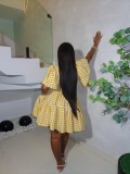 Plaid Print V Neck Loose Mini Dress GANY-LB2248
