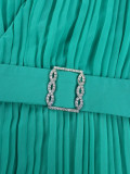 Plus Size Belt Press Pleated Cake Midi Dress GKEN-AM040936