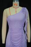 Solid Color Single Shoulder Ruffles Midi Dress GANY-LB1705