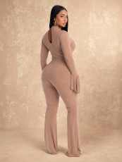 Deep V  Neck Long Sleeve Two Piece Pants Set GZIY-6365