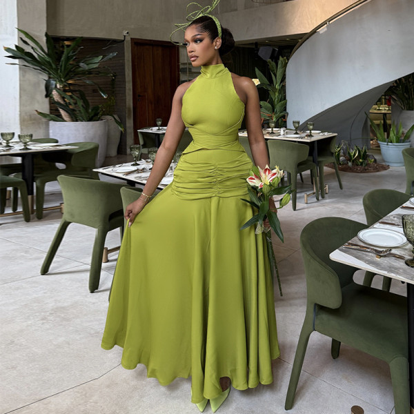 Solid Color Sleeveless Pleated Maxi Dress DGANY-LB2068