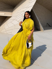 Solid Color Pleated Maxi Dress GANY-1515