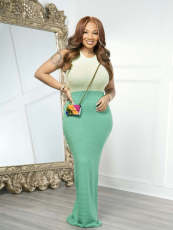 Color Block Sleeveless Knits Long Dress TR-1357