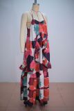 Ruffles Sling Print Patchwork Maxi Dress GANY-LB2787